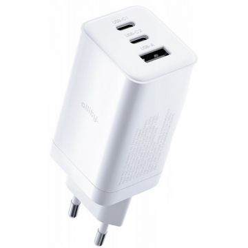 Incarcator retea Allity ATC-01-65WACC, 2x USB-C, 1x USB, Quick Charge 65 W, GaN, White