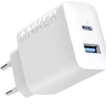 Incarcator retea Anker 312, 1x USB-C, 1x USB, PD 20W, White
