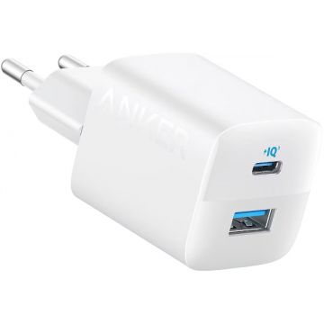 Incarcator retea Anker 323, 1x USB-C, 1x USB, Quick Charge 33 W, White