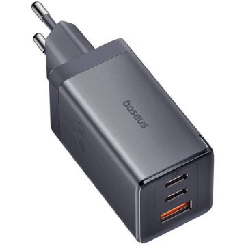 Incarcator retea Baseus GaN5 Pro, 2x USB-C, 1x USB, Quick Charge 65 W, Grey + Cablu USB-C inclus