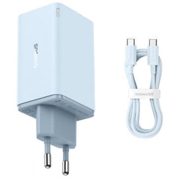Incarcator retea Baseus GaN6 Pro, 2x USB-C, 2x USB, Quick Charge 65W, Blue + cablu USB-C