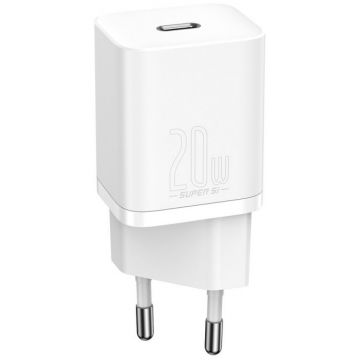 Incarcator retea Baseus Super Si, 1x USB-C, Quick Charge 20 W, White