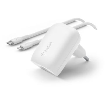 Incarcator retea Belkin 30W PD 1x USB-C, cablu USB-C la Lightning inclus, White