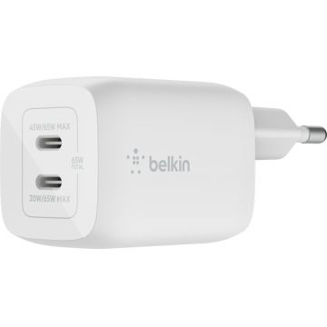 Incarcator retea Belkin GaN 65W 2x USB-C, White