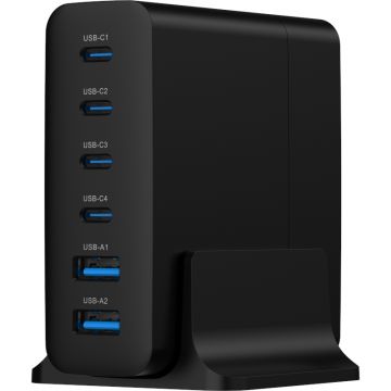 Incarcator retea Gembird 2 x USB, 4 x USB-C, 75W, GaN, Black