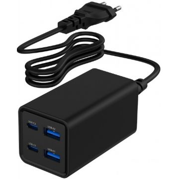 Incarcator retea Gembird TA-UC-2A2C-PD65-01-BK, 2x USB-C, 2x USB, Quick Charge 65 W, GaN, Black