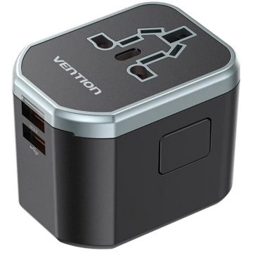 Incarcator retea Vention Adaptor universal, 2x USB, 1x USB-C PD 20W, black