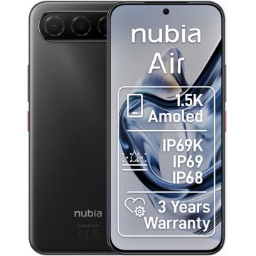 Smartphone ZTE Nubia Air 5G, 1.5K AMOLED, 256GB, 8GB RAM, Dual SIM, 50MP AI Camera, Titanium Black