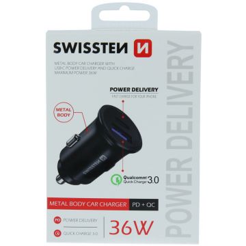 Adaptor SWISSTEN CL Power Delivery + Quick Charge, USB-C, 36 W - black
