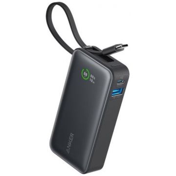 Baterie externa Anker Nano 545, 10000 mAh, 1x USB-C, 1x USB, 30W cablu USB-C incorporat, Black