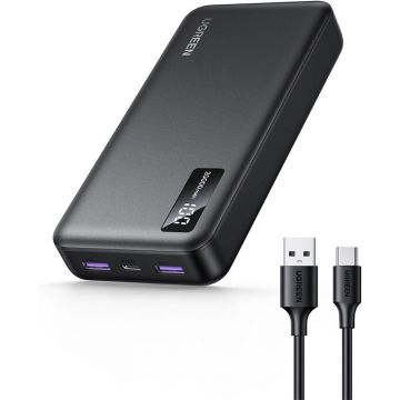 Baterie externa UGREEN 20.000mAh Two-way Fast Charging Power Bank PB312, incarcare bidirectionala, Ecran LED, 3 porturi, Negru
