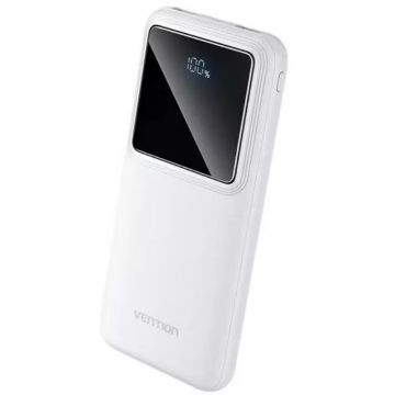 Baterie externa Vention 10000 mAh, 2x USB, 1x USB-C, 22.5W White