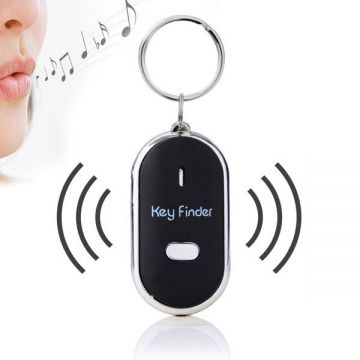 Breloc localizator pentru chei cu mini lanterna LED Negru