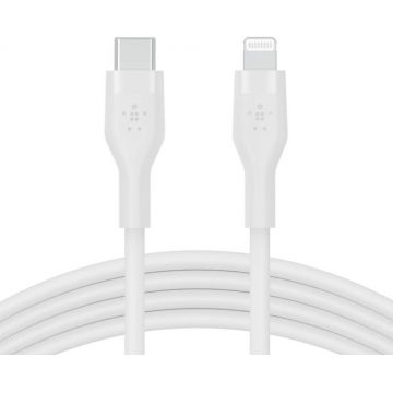 Cablu de date / adaptor Belkin BoostCharge Flex, USB-C Male la Lightning Male, MFi, 2 m, White