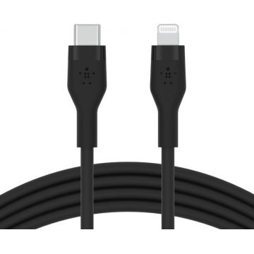 Cablu de date / adaptor Belkin BoostCharge Flex, USB-C Male la Lightning Male, MFi, 3 m, Black