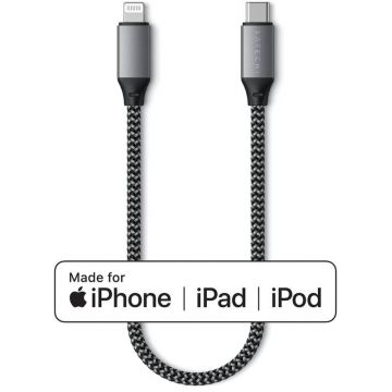 Cablu de date / adaptor Satechi Braided USB-C Male la Lightning Male, 0.25 m, Space Grey