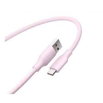Cablu de date Xiaomi 6A USB-A la USB Type-C Roz, 2m, incarcare rapida 120W, din silicon, 480Mbps