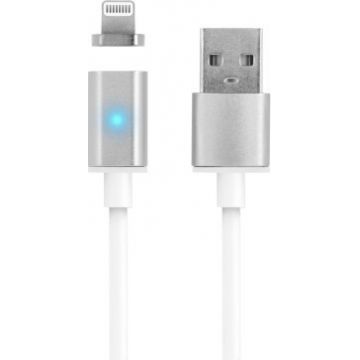 Cablu magnetic iPhone Lightning, micro USB, LED, incarcare, transfer date, Forever, argintiu