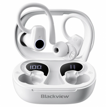 Casti wireless semi-in-ear Blackview AirBuds 60 Alb cu cutie de incarcare 500mAh, Bluetooth 5.3