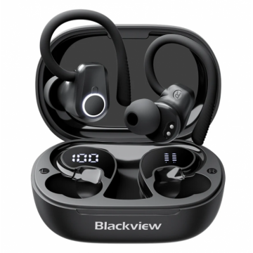 Casti wireless semi-in-ear Blackview AirBuds 60 Negru cu cutie de incarcare 500mAh, Bluetooth 5.3,