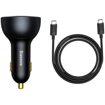 Incarcator auto Baseus Qualcomm QC 5, 1x USB, 2x USB-C, 160W, Grey + cablu USB-C