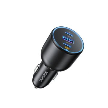 Incarcator auto UGREEN 130W 3-Port Fast Car Charger EC705, 1 x USB A, 2 x USB C, Gri
