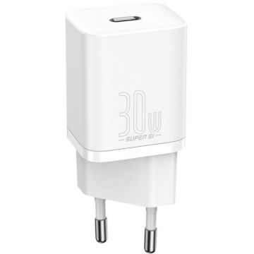 Incarcator retea Baseus CCSUP-J02, Super Si 1C Quick Charge 30W, 1x USB-C, White