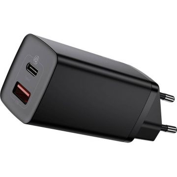 Incarcator retea Baseus GaN2 Lite, Quick Charge 63W, 1x USB, 1x USB-C, Black