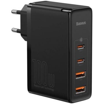 Incarcator retea Baseus Gan2 Pro, Super Quick Charger 100W, 2x USB, 2x USB-C, Black
