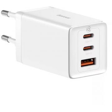 Incarcator retea Baseus GaN5 Pro, 2x USB-C, 1x USB, Quick Charge 65W, White