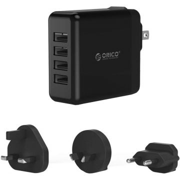 Incarcator retea Orico DSP-4U Wall Charger, 4x USB, adaptor UK, AU, EU, Black