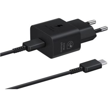 Incarcator retea Samsung EP-T2510X, negru, 1x USB-C, Fast Charge 25W + cablu USB-C