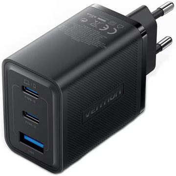 Incarcator retea Vention GaN 2x USB-C, 1x USB, 65W Black