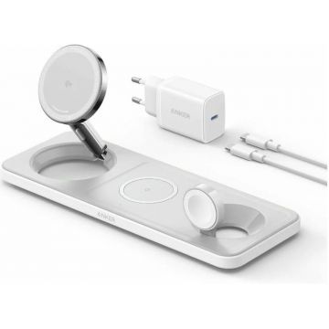 Incarcator wireless Anker 3-in-1 MagGo, Wireless Charger pentru dispozitivele Apple, White