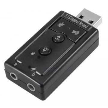 Placa de sunet virtuala, efect sunet stereo 7.1, 5,8 x 2,5 x 1,3cm, negru