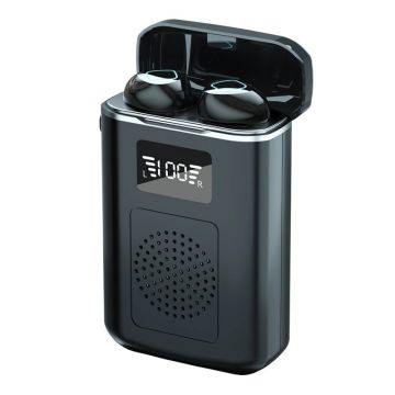 Resigilat Casti Audio 3 In 1 Techstar® M6 TWS, In ear, Bluetooth, Baterie Externa Pentru Telefon, Afisaj Digital, 4000mAh, Control Prin Atingere, Functie Lanterna si Difuzor Hi-Fi Stereo, Negru