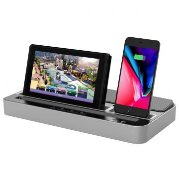 Statie incarcare smartphone Type-C, microUSB, Lightning, boxa 3W Jack 3.5mm, iPega