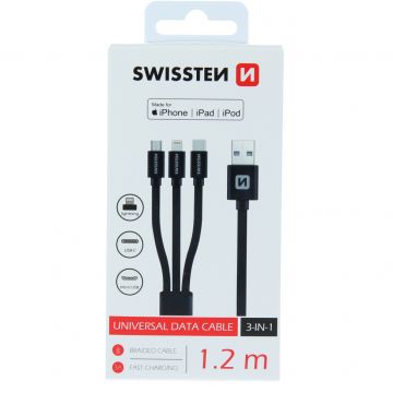 SWISSTEN cablu de date textil 3in1 1,2 m