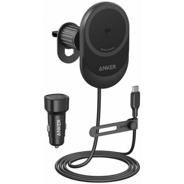 Anker Incarcator auto wireless Anker MagGo, 15W, 360°, pentru iPhone 14/15, (cablu si adaptor inclus), Negru