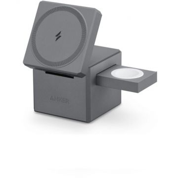 Anker Incarcator wireless magnetic Anker 3-in-1 Cube MagSafe, 15W, Fast Charging, Pliabil, Negru