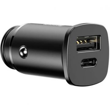 BASEUS Incarcator auto 1xUSB / 1xUSB-C 30W Baseus square CCALL-AS01 black