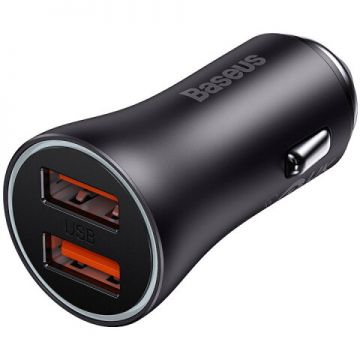 BASEUS Incarcator auto, Baseus, 2 x USB, 60 W, Gri