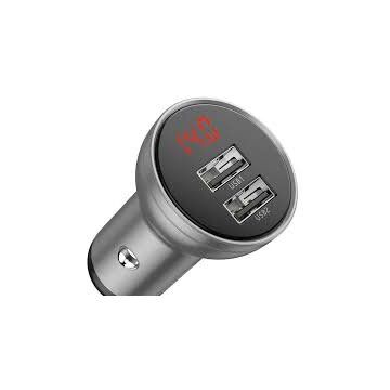 BASEUS Incarcator auto Baseus Digital Display, 2 x USB Output 5V/4.8A, 24W, afisaj digital, Argintiu