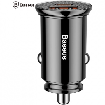 BASEUS INCARCATOR auto Baseus, Dual Port USB si Type-C, 30W, Negru