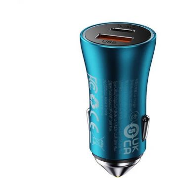 BASEUS Incarcator Auto Baseus Golden Contactor Max, 60W, 3A, 1 x USB-A - 1 x USB-C, Albastru CGJM000103