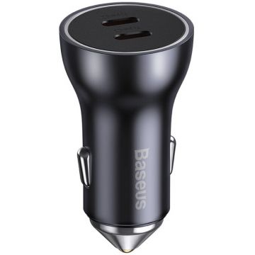 BASEUS INCARCATOR auto Baseus Golden Contactor Max, Quick Charge 60W, 2 x USB Type-C, gri
