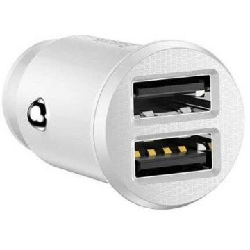 BASEUS Incarcator Auto Baseus Grain, 10.5W, 2.1A, 2 x USB-A, Alb CCALL-ML02