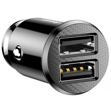 BASEUS Incarcator auto Baseus Grain, 2 x USB Output 5V/3.1A, 15W total ambele porturi, pentru bricheta auto, negru