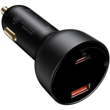 BASEUS Incarcator Auto Baseus Superme, 100W, 5A, 1 x USB-A - 1 x USB-C, Negru CCZX-01