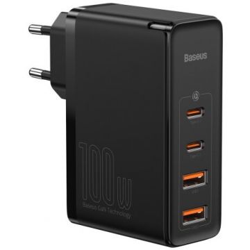 BASEUS Incarcator retea Baseus GaN2 Pro, 2x USB si 2x USB-C, Quick Charge, 100W, Cablu USB-C inclus, Negru